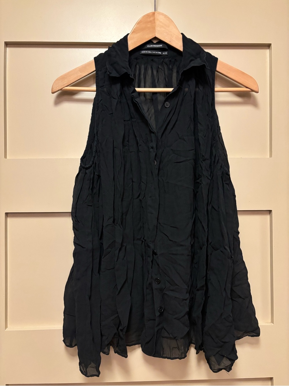 CLUB MONACO Sheer Blouse Sleeveless Button Down Collar Shirt A-Line Crinkle
